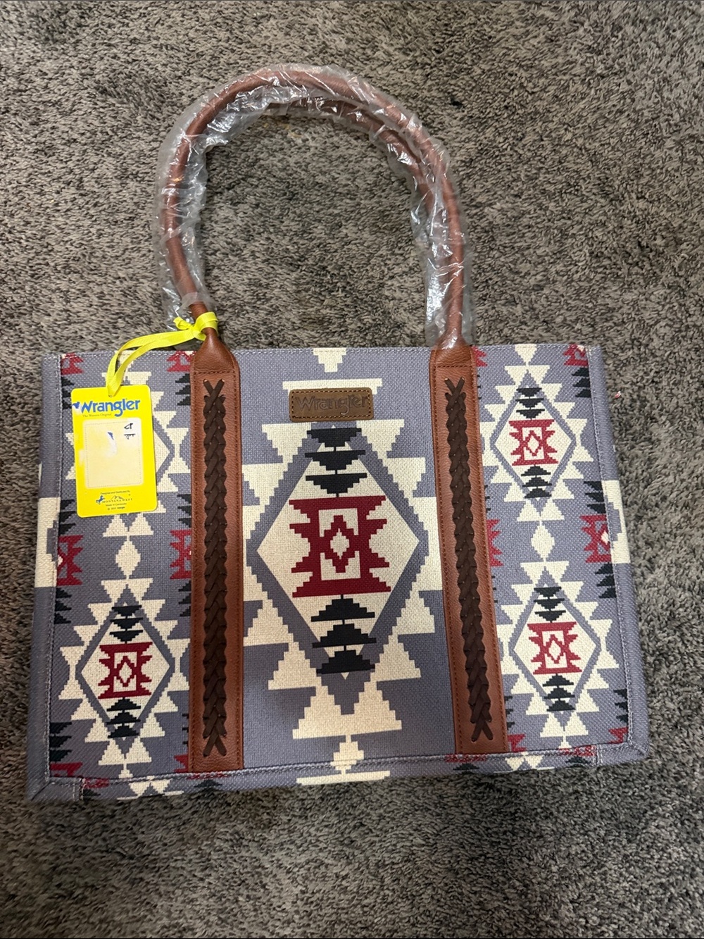 Wrangler Aztec Canvas Tote in Gray, Red and Brown